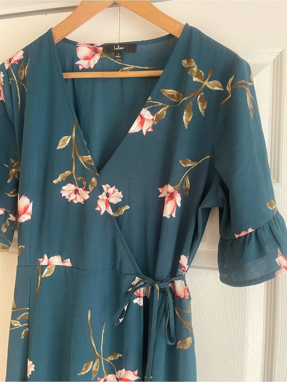 Lulu's Teal Floral Wrap Maxi Dress